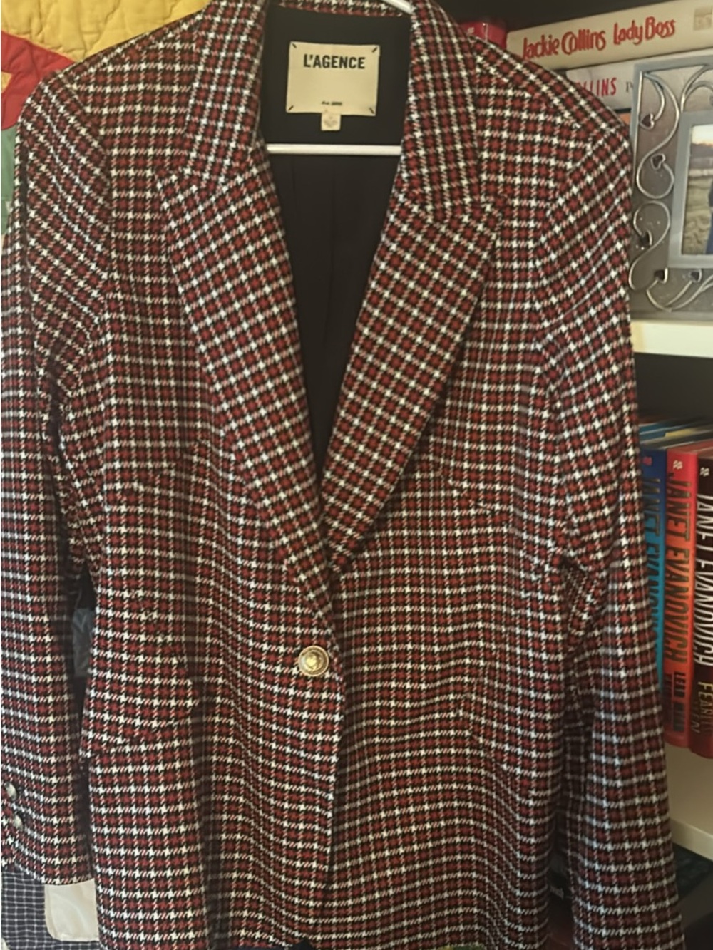 L'AGENCE Red and White Houndstooth Blazer